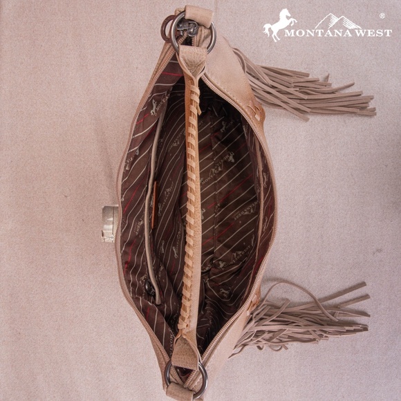 Montana West Fringe Collection Concealed Carry Hobo/Crossbody -Tan - Picture 3 of 3